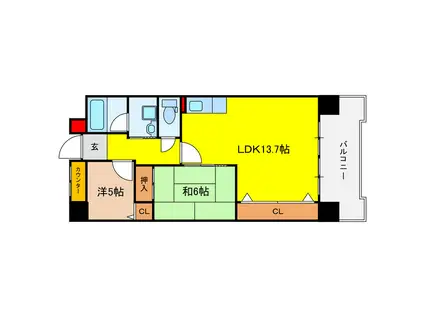 キオプラザ天満橋(2LDK/3階)の間取り写真
