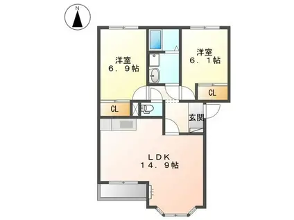 ハーモニーA(2LDK/2階)の間取り写真