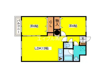 フェリーク大曲(2LDK/3階)の間取り写真