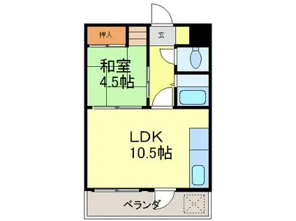 篠木ビル(1LDK/2階)の間取り写真