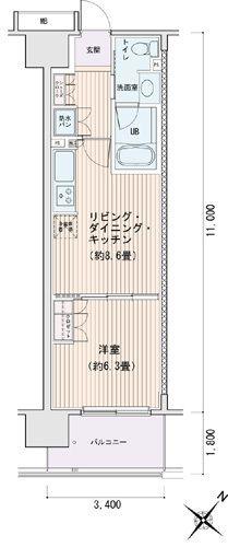 エスティメゾン豊洲レジデンスC棟(1LDK/13階)の間取り写真