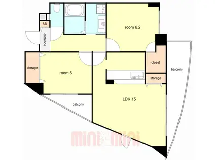 カーサコモド芦屋(2LDK/2階)の間取り写真