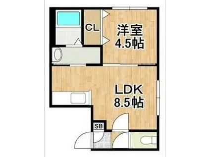 アンダーズ恵庭駅前(1LDK/1階)の間取り写真