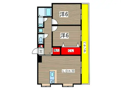 エレガンス国立(2LDK/2階)の間取り写真