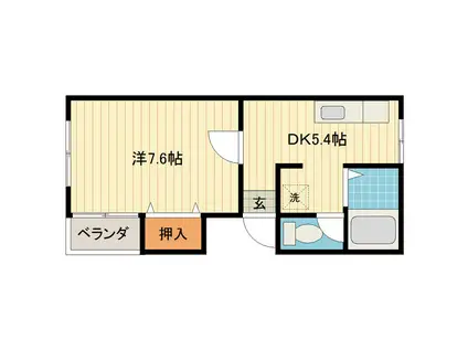 カーサ・デ・スール(1DK/2階)の間取り写真