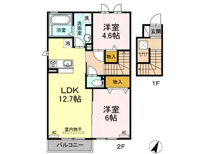 グレースシャイン(2LDK/2階)の間取り写真