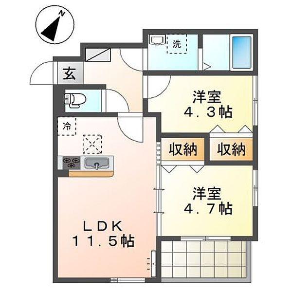 ラ・ロンディーネ(2LDK/1階)の間取り写真