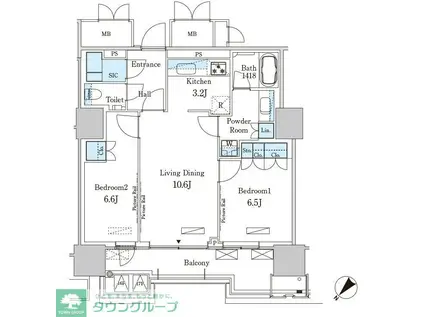 HARUMI FLAG PORT VILLAGE B棟(2LDK/16階)の間取り写真