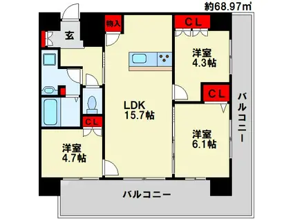クラシオン社ノ木(3LDK/5階)の間取り写真