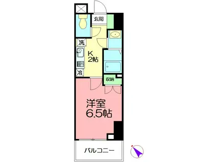 ザ・パーククロス藤沢(1K/13階)の間取り写真