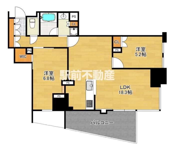 レーベン福岡天神ONE TOWER(2LDK/12階)の間取り写真