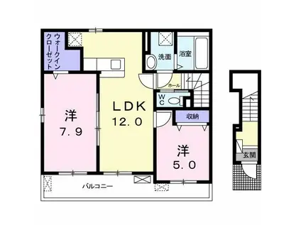 プロムナードメゾン弐番館 D(2LDK/2階)の間取り写真