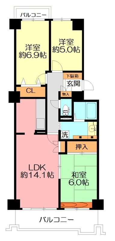 戸塚ハイライズC棟(3LDK/4階)の間取り写真