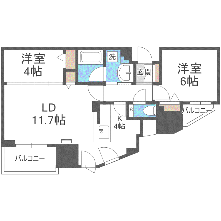 ブランズ新札幌(2LDK/11階)の間取り写真