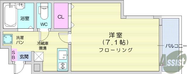 ベルシティ台原パーク(1K/1階)の間取り写真