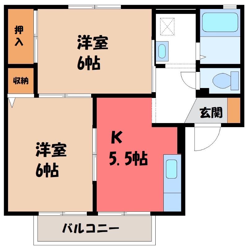 フローラハイツA(2K/2階)の間取り写真