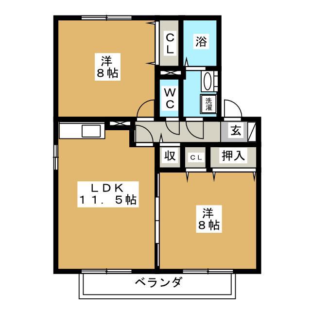 シェルクレール五番館(2LDK/2階)の間取り写真