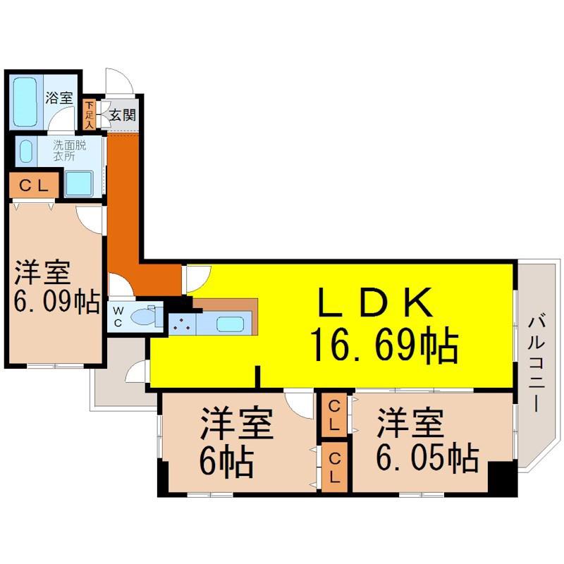 KDX泉レジデンス(3LDK/9階)の間取り写真