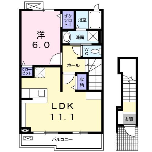 ベルフォーレ(1LDK/2階)の間取り写真