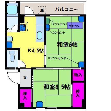 サクラハウス吉作(2K/2階)の間取り写真