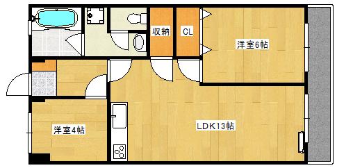 バリュービル観音(2LDK/5階)の間取り写真