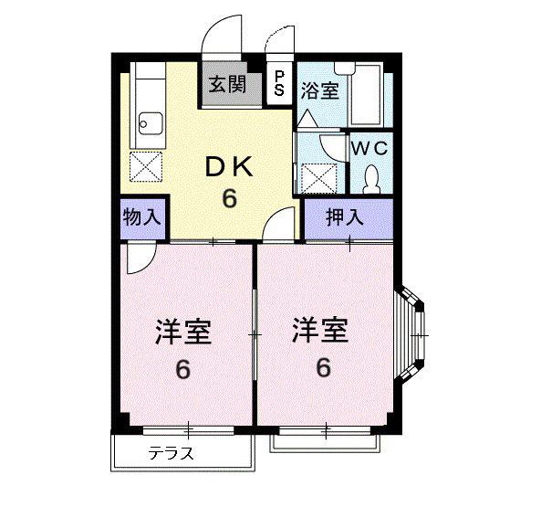 エルディム土居(2DK/1階)の間取り写真