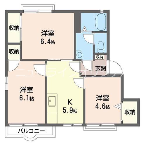 グラシューズつきみ野V(3K/2階)の間取り写真