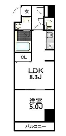 ブラービ南船場(1LDK/8階)の間取り写真