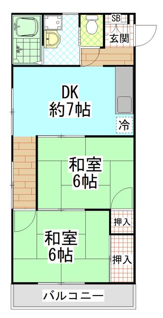 サンロゼヤマモト(2DK/3階)の間取り写真