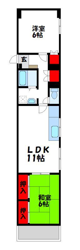 TOUKOUビル赤間(1LDK/4階)の間取り写真