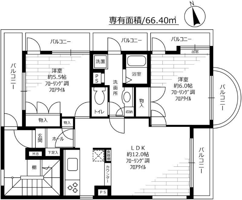 サンピア池尻(2LDK/3階)の間取り写真