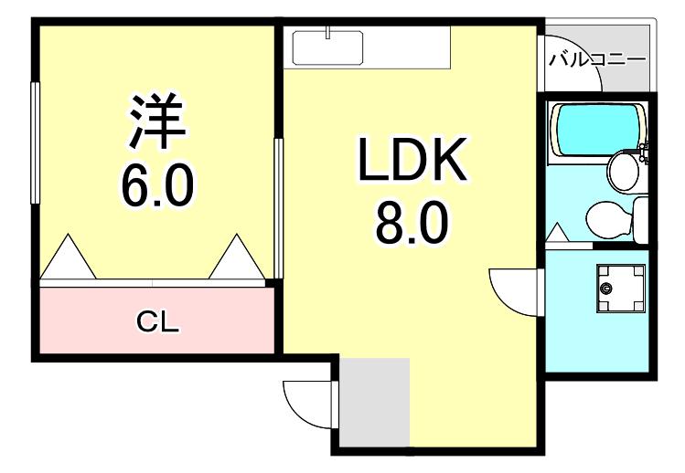 ジャスティスハイツ(1LDK/2階)の間取り写真