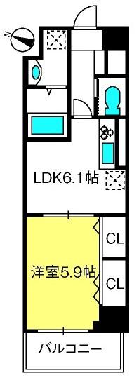 OLIVE UN ARBRE TOKIWA(1DK/6階)の間取り写真