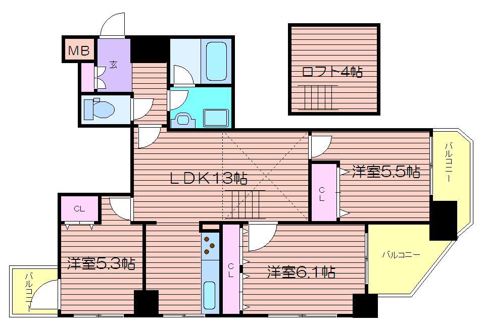 シーズ本町南(3LDK/10階)の間取り写真