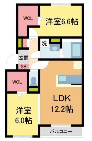 ファミール ノーヴェ(2LDK/2階)の間取り写真