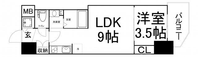 スワンズシティ谷町ブリエ(1LDK/14階)の間取り写真