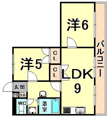 ラ・ピース栗山(2LDK/3階)の間取り写真