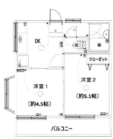 コーポ山雄(2DK/1階)の間取り写真