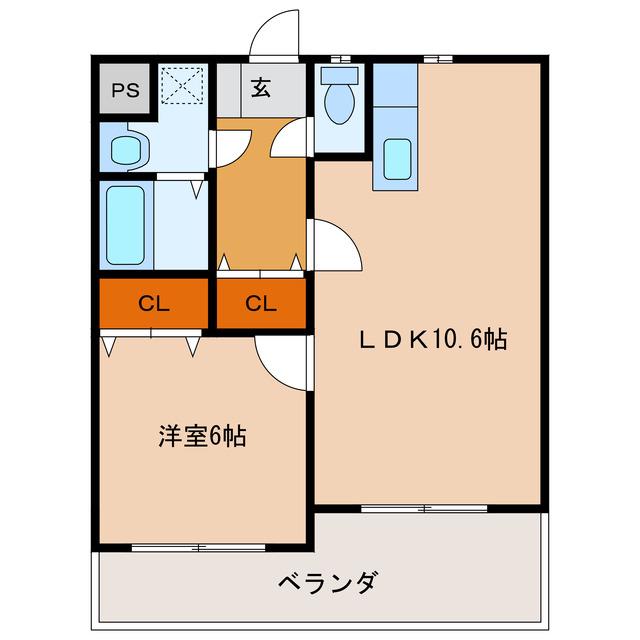 遠藤ハイツV(1LDK/2階)の間取り写真