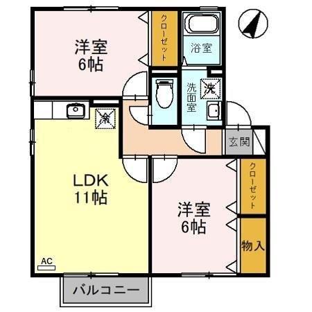 リバーサイド櫛川B(2LDK/2階)の間取り写真