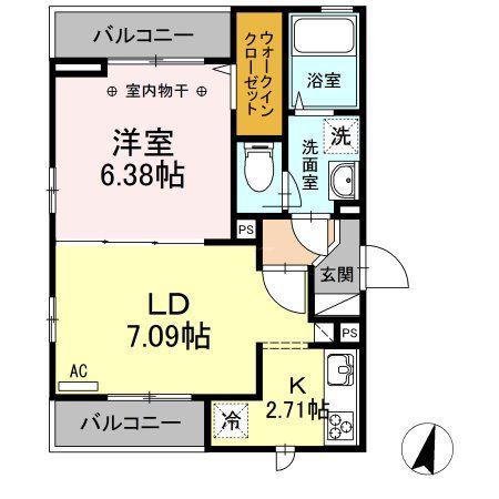 フォンテーヌ(1LDK/2階)の間取り写真