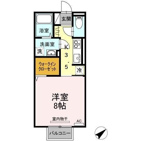 ブライトホープ B(1K/2階)の間取り写真