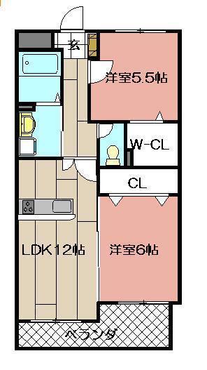 メゾンほおづきII(2LDK/5階)の間取り写真