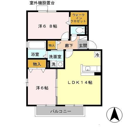ヒールクリークMイースト(2LDK/2階)の間取り写真