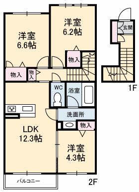 プロヌーブ沖洲III番館(3LDK/2階)の間取り写真