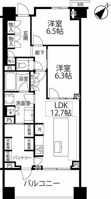 BRANZ中央林間(2LDK/6階)の間取り写真