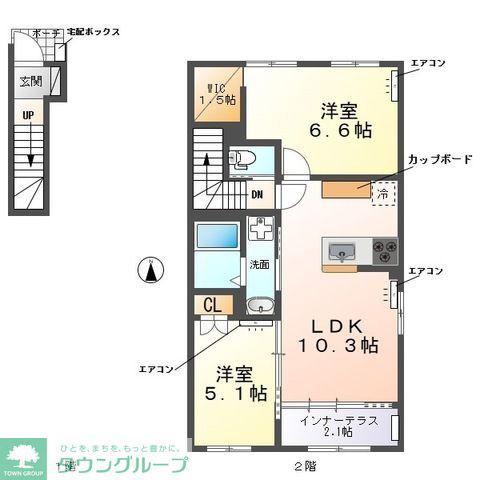 ウエストビレッヂI(2LDK/2階)の間取り写真