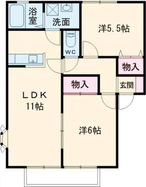 パナコート宇都宮東B(2LDK/1階)の間取り写真