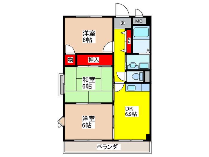 エスペラール(3DK/2階)の間取り写真
