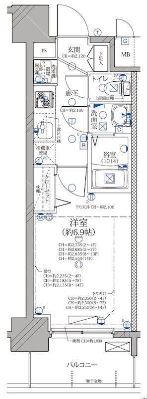 ディアレイシャス名古屋ステーション(1K/5階)の間取り写真